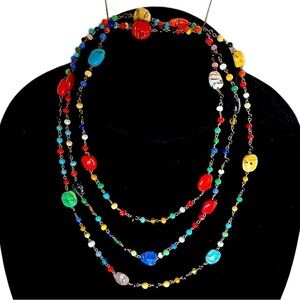 CZECH Vintage Handblown Multicolored Glass Swirled Beads Write Chain Wrapped